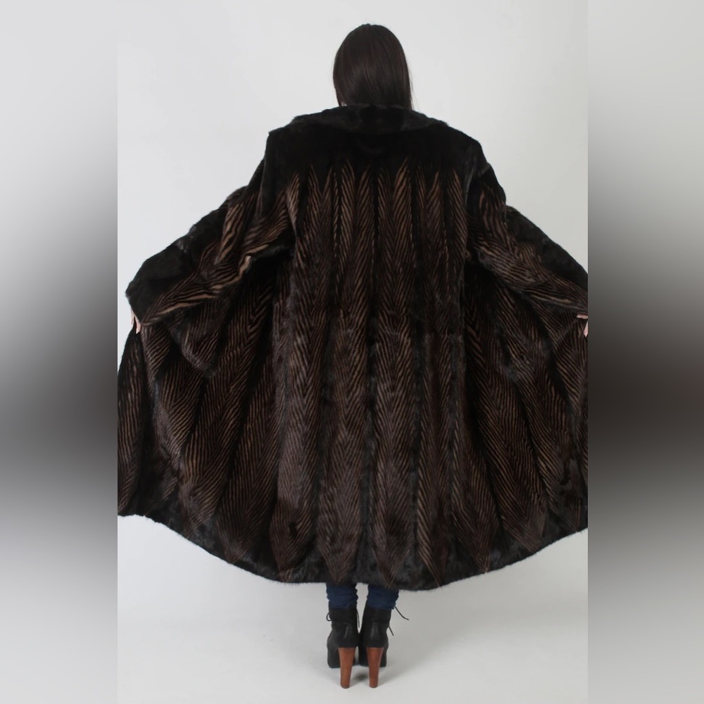 Vintage Full Length Two tone dark ranch Mink Coat Animal Print Striped Fur coat